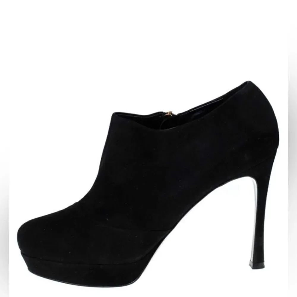 Yves Saint Laurent Paris Black Suede zip Booties Size 37.5